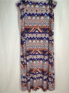 Moa USA Boho Aztec Geometric Print Maxi Skirt Multicolor Size L